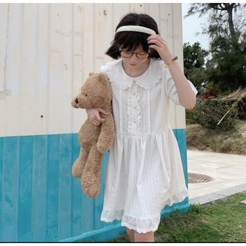 Sweet Girl Lolita Dress White Kawaii Peter Pan Collar Ruffles Mini Princess Dress Japanese Cute Vintage Elegant Retro Lady Dress