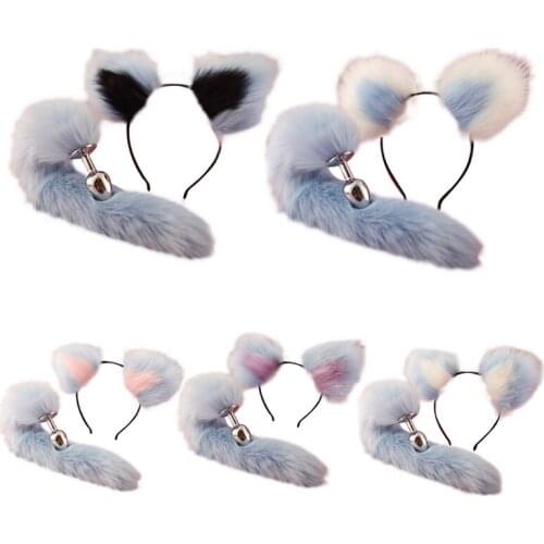 Cute Ears Headbands with Foxes/Rabbit Tail Metal Butt Anal Plug Erotic Cosplay Accessories Adult Sex Toys for Couples