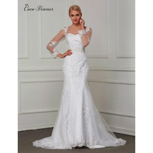 Fashion V neck long sleeves vestido de noiva lace mermaid wedding dress 2021 custom made Bead sash wedding dresses W0031