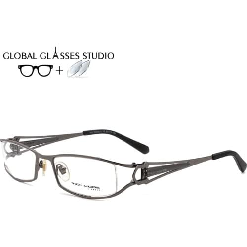 Mens Gun Gray Stainless Steel Metal Glasses Frame Prescription Lenses RM00612
