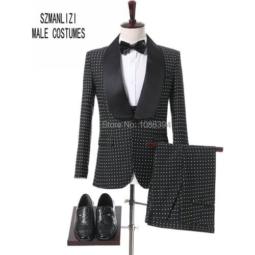 Dots Suits Men 2018 Costume Homme Slim Fit 3 Piece Wedding Suits For Men Prom Tuxedo Blazer Brand Mens Groom Wedding Formal Suit
