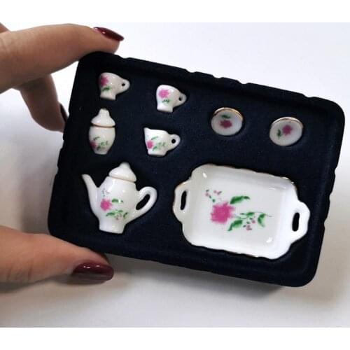 1/6 1/12 8Pcs Pot/Kettle European style Dollhouse Furniture Cup Figurine Porcelain Tableware Miniature Kids Toy Tea Set