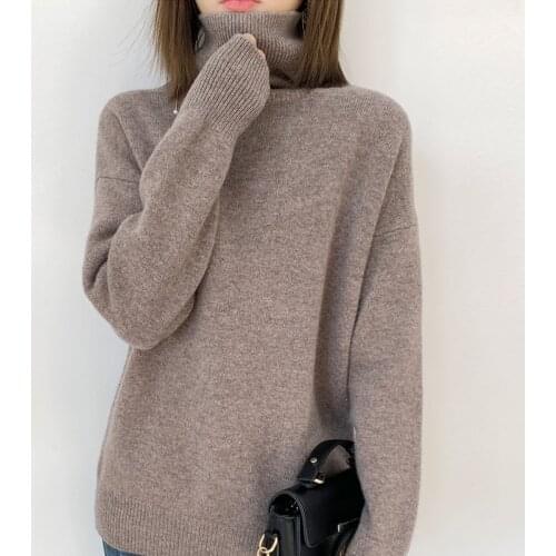 2020 new style cashmere sweater womens high neck pure color 100% pure wool pullover loose large size knitted bottoming shirt