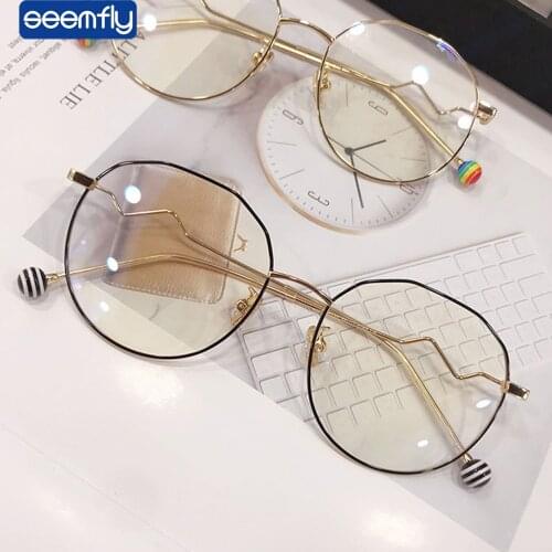 Seemfly Polygonal Vintage round Spectacles Glasses Frames For Women Men Anti-blue light Clear Lenses Eyeglasses Optical Eyewear