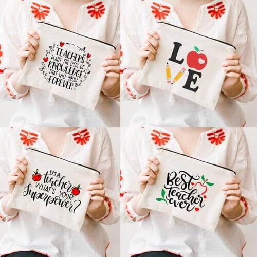Best Teacher Printed Toiletries Organizer Female Cosmetic Bags Travel Makeup Storage Pouch School Pencil Case Gifts for Teacher