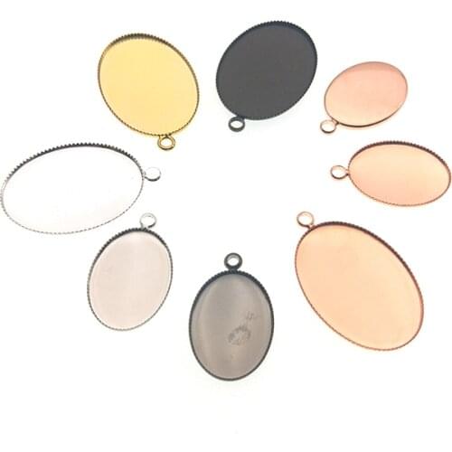 20pcs 13*18mm,18*25mm Silver Plated Oval Necklace Pendant Setting Cabochon Cameo Base Tray Bezel Blank DIY Jewelry Findings Z382