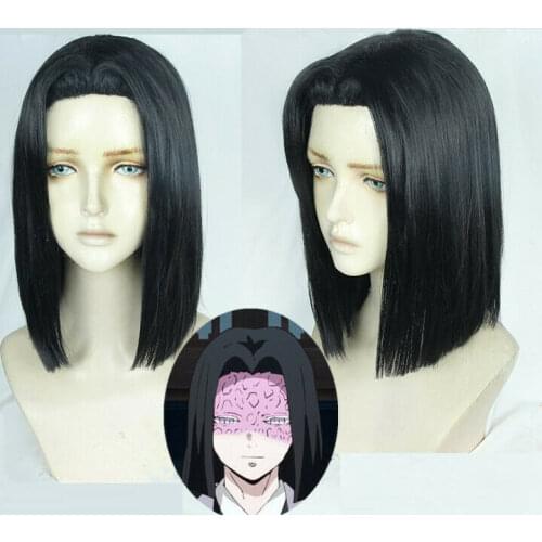 Anime Demon Slayer Ubuyashiki Kagaya Black Middle Heat Resistant Hair Cosplay Costume Prop Wig + Free Wig Cap