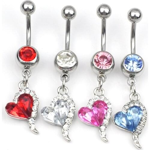 Navel Barbell Rhinestones Heart Dangle Belly Button Ring Fashion Body Piercing Jewelry Blue Heart Dangle