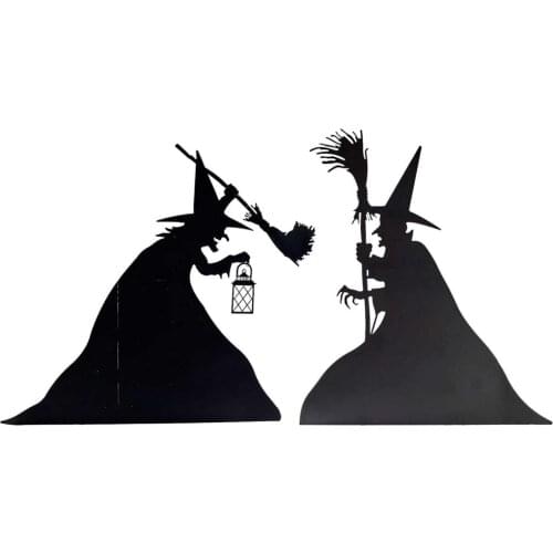 Halloween Black Witch Mental Pendants Witch Silhouette Wall Art Crafts Wall Decoration Halloween Atmosphere Maker