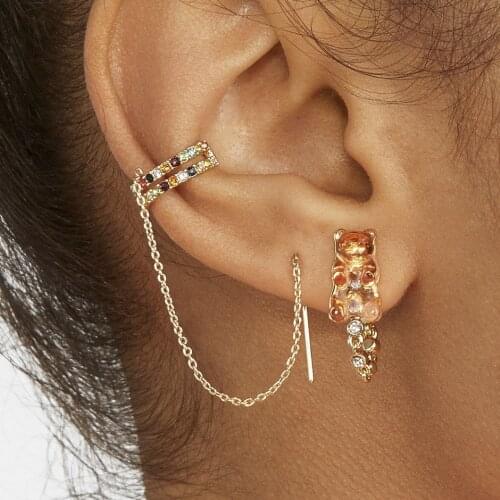Trendy Long Chain Stud Earrings for Women Fashion C-shaped Rhinestone CZ Earcuff Statement Studs Bohemia Vintage Jewelry