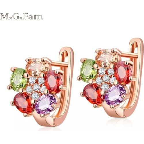 MGFam Colorful Hoop Earrings For Women Rose Gold Color AAA+ Cubic Zircon Hot Aliexpress Fashion Jewelry Lead and Nickel Free