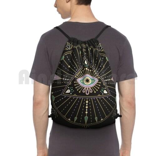 Evil Eye Mandala – Black Backpack Drawstring Bags Gym Bag Waterproof Evil Eye Mandala Evil Eye Mandala Evil Eyes Evileye