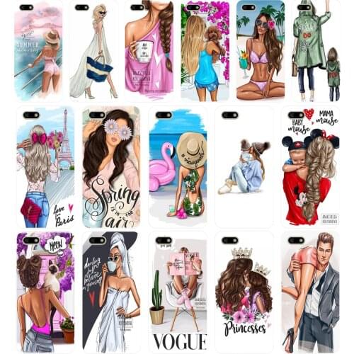 17A Black Brown Hair Baby Mom Girl Queen Coque Soft Silicone Tpu Cover phone Case for Huawei Honor 7A PRO 5.45 5.7 7C 7X Y5 2018