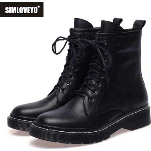 SIMLOVEYO Winter Couple Women Ankle Boots Flat Lace Up Work Boots Genuine Leather Bootie Ma Autumn Botas Mujer Female Comfort 43