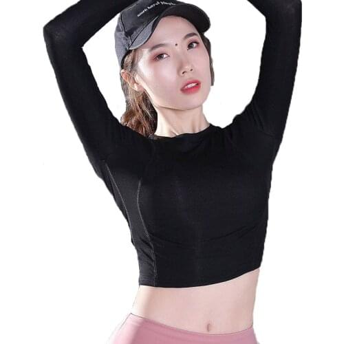 SALSPOR Long Sleeve Yoga Top Women Solid Color Cropped Sport T Shirts High Elastic Tight Gym Tops Running Fitness Sportswear