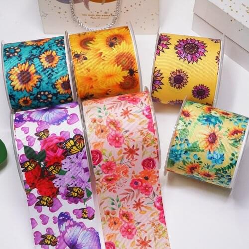 DIY Craft Supplies Cartoon Flower Printed Grosgrain Satin Ribbon 50 Yards, Planar Resins 30 Pieces. 56003
