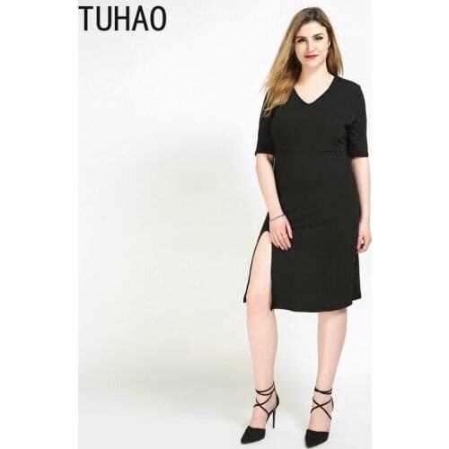 TUHAO mother mom large size office lady dresses 7XL 6XL 5XL 4XL 3XL elegant black white split female dress clothes plus size WM7