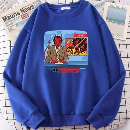 Tv Live Demon Satan News Funny Graphic Pullovers Satan Demon Grim Reaper Scary Cartoon Evil Series Sweatshirt Harajuku Casual