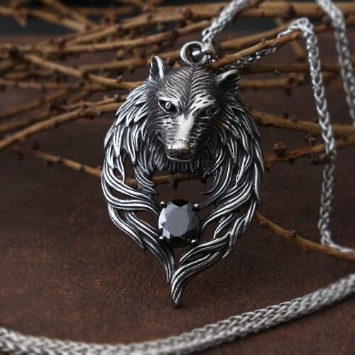 Vintage Viking Wolf Necklace Mens Chain Punk Fashion Street Stainless Steel Wolf Head Necklace And Pendant Goth Accessories