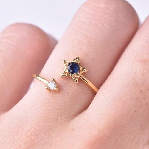 High Quality Cute Small Cubic Zircon Star Ring for Women Adjustable Ring Rose Gold Color Jewelry