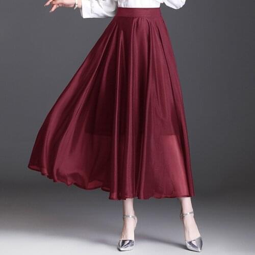 A-line Large Swing Long Skirt Womens 2021 Summer New Korean Elegant Fashion Loose Casual Thin Pleated Skirt Woman Skirts 5015