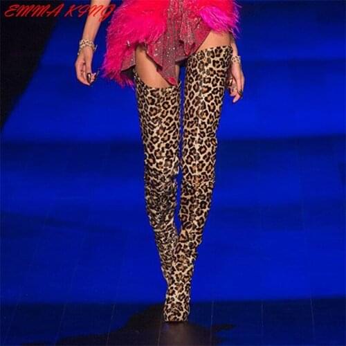 Fashion Leopard Rivet Women Overknee Boots Sexy Ladies High Heels Party Design Shoes Runway Pointed Toe Thigh High Boots 2020