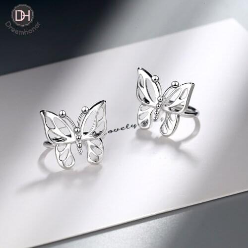 Dreamhonor Women Fashion 2021 Elegant Earrings 925 Sterling Silver Hollow Butterfly Clip Earrings Without Piercing Charm Jewelry