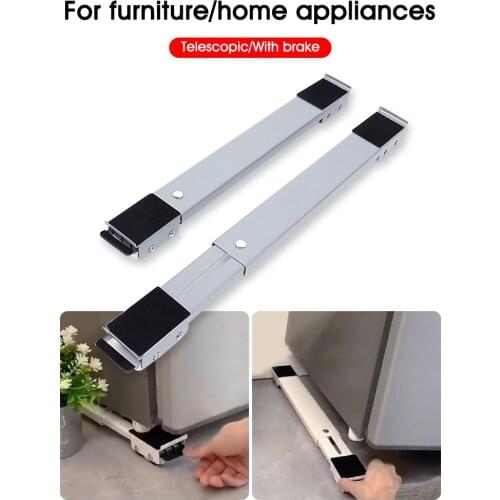 1Pair Heavy Duty Telescopic Appliance Roller Washing Machine Refridgerator Freezer Mover Wheel 300kg Load with Brake
