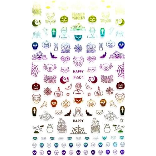 10PCS New Color Gold and Silver Halloween Nail Stickers Skull Clown Nail Art Adhesive Decoration Accessories Slider Sticker