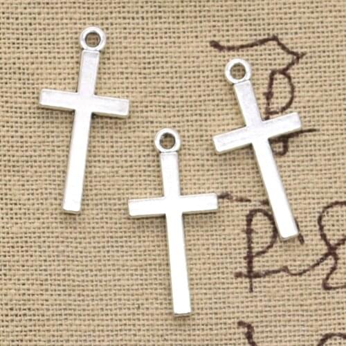 15pcs Charms Double Sided Cross 13x27mm Antique Pendant Fit Vintage Tibetan Bronze Silver Color DIY Handmade Jewelry