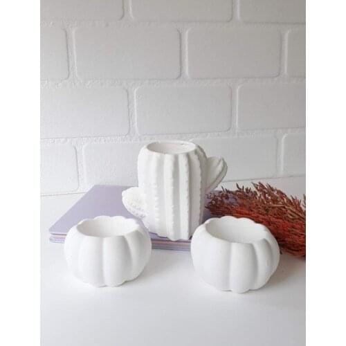 3'lü Cactus-Pineapple-Pumpkin Design Mini decorative Flower Pot paintable decorative objects декоративные предметы под роспись