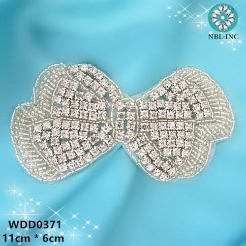 30pcs) Handmade sewing beaded rhinestone bow applique patch iron on for dress WDD0371