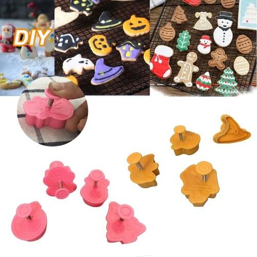 Funny Halloween Christmas Cookie Cutter 4PCS Vivid Biscuit Moulds Plastic Plunger Cutter Fondant Cake Mold Cookie Stamps 2020 3