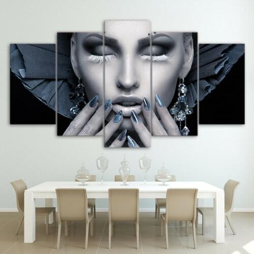 5 Piece Model Girl Nails Art Make Up Poster Picture Print Wall Art Canvas Painting Wall Decor for Living Room No Framed