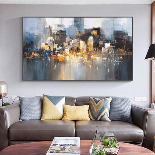 Abstract City Building Wall Art Canvas Paintings Modern Landscape Posters and Prints Decorative Picture For Living Room Home