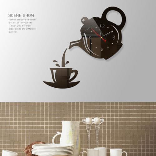Acrylic Coffee Cups Kitchen Wall Art Mirror Clock Modern Design Home Decoration Decor Wall Sticker For Dining Room home Decor