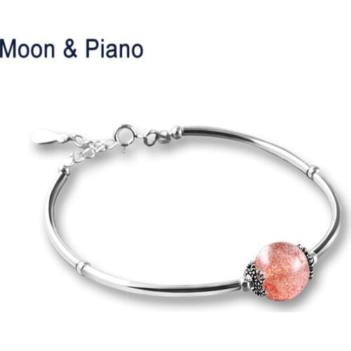 925 Sterling Silver Natural Strawberry Quartz Bangles Romantic Fine Jewelry for Woman Valentines Day Gift 2018 New Arrival
