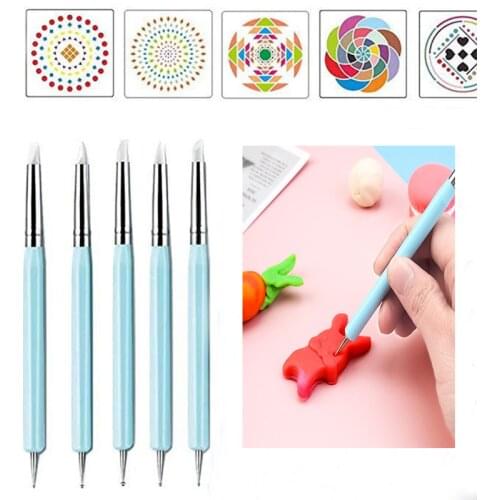 5Pcs Soft Pottery Clay Tool Double-ended Dotting Tools for Nail Art Embossing Silicone Brushes DIY Pottery Craft Craft Pen