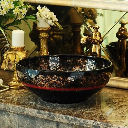Europe Vintage Style Ceramic Art Basin Sink Counter Top Wash Basin Bathroom Sinks vanities wash basin designs for dining room