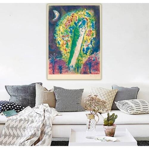 Holover Canvas Oil Painting Marc Chagall"Couple in the mimosas"Surrealism Aesthetic Jewish Culture Poetic Wall Home Decoration