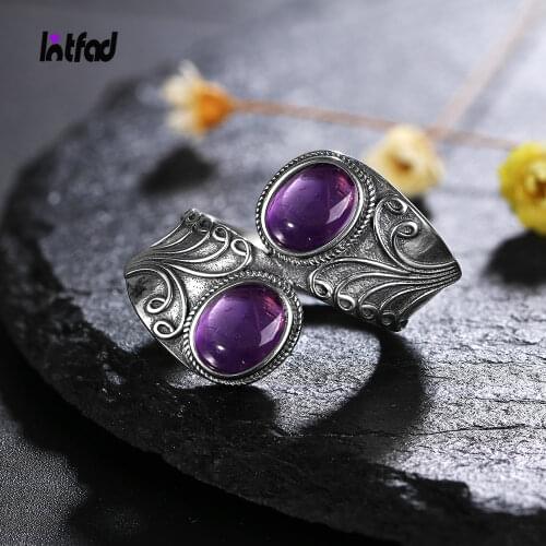 New Design Punk Hiphop Ring With Two Amethyst For Men and Women 925 Sterling Silver Jewelry Party Birthday Gift