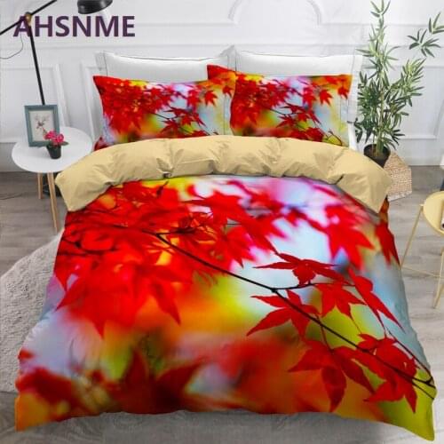 AHSNME Red Maple Leaf Jungle Bedding Set Digital Print Duvet Cover Leisure Life King Queen Double Quilt Cover