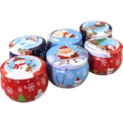 Cute Xmas Tinplate Box Christmas Santa Snowman Elk Print Candy Tea Candle Box Candle Jar Colorful Xmas Gift Storage Box SN3451