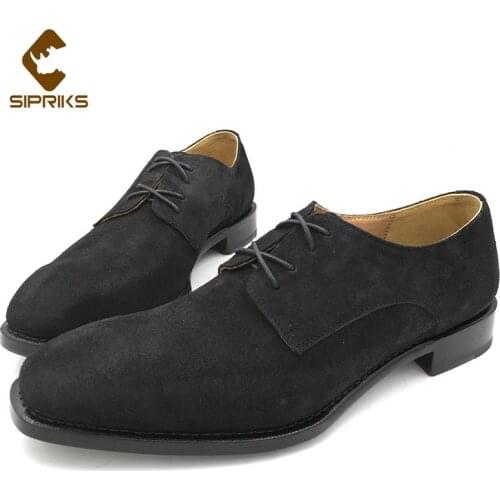 Sipriks Mens Black Suede Dress Shoes Imported Italian Handmade Goodyear Welted Shoes Male Wedding Gents Suit Social Office Shoes