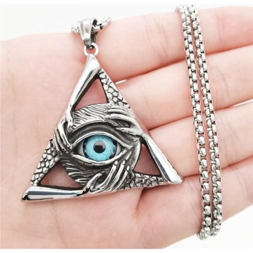 Mens Illuminati Masonic Blue Evil All Seeing Eye Hip Hop Pendant Necklace