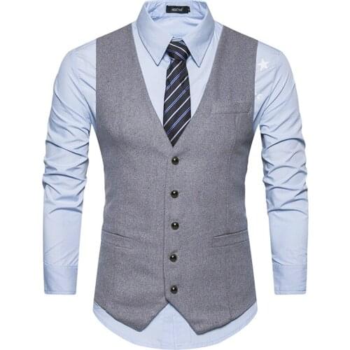 Mens Single Breasted Waistcoat 2021 Spring New Slim Fit V Neck Sleelveless Vest Men Business Wedding Formal Vests Male Gilet 2XL