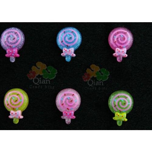 Set of 100pcs little glitter Candy Lollipop Cabochon, Kawaii Fake Sweets Decoden for jewelry DIY Cell Phone decoration 0.9inch