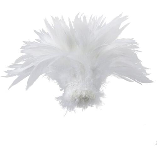 Pure White Feather Natural Rooster Feather Saddle Hackle Feather Strung 6-8" Natural feather Cock Ribbons for Dress/skirt decor