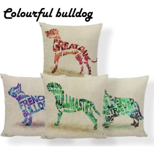 Dog Boston Terrier Cushion Cover Great Dane Dachshund Pillows Tropical Home Decoration Throw Pillow Case 45X45Cm Polyester Kids