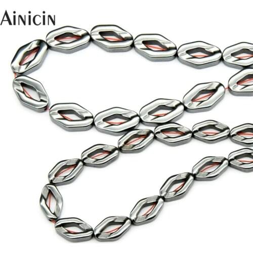 New Arrival Hollow Out Twisty Rhombus Original Black Hematite Strand Loose Beads For DIY Jewelry Making Findings 5pcs